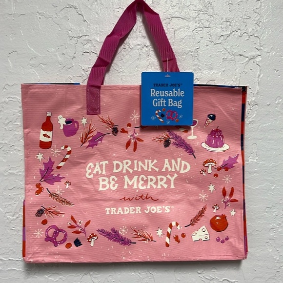 Trader Joe’s Mini Limited Edition Christmas 2024 Tote Reusable Gift Bag Pink - Picture 1 of 3